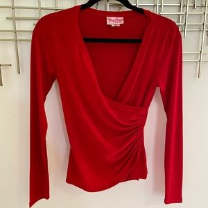 Pinup Girl Clothing Long Sleeve Wrap Top Red